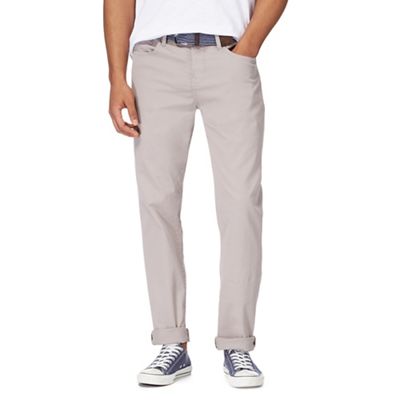 Light grey belted straight trousers